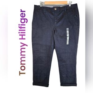 Tommy Hilfiger Womens Navy Hampton Stretch Slim Chino Pants Sz 14 Casual Comfort